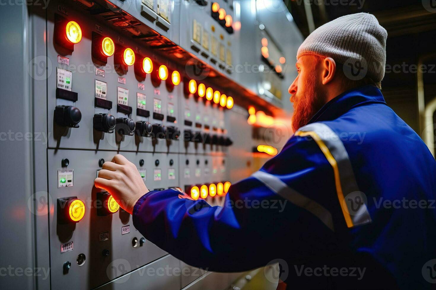 ingegnere controlli il controllo pannello di un' fabbrica. industriale sfondo. ai generato. foto
