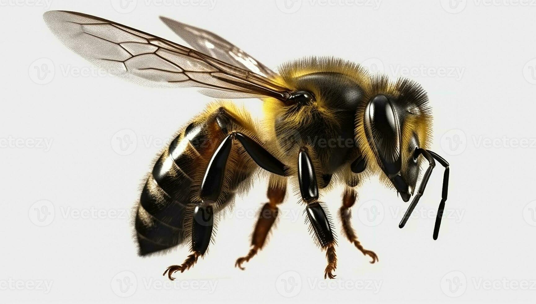 vivace ai Generatore illustrazione di molto realistico ape isolato nel bianca sfondo foto