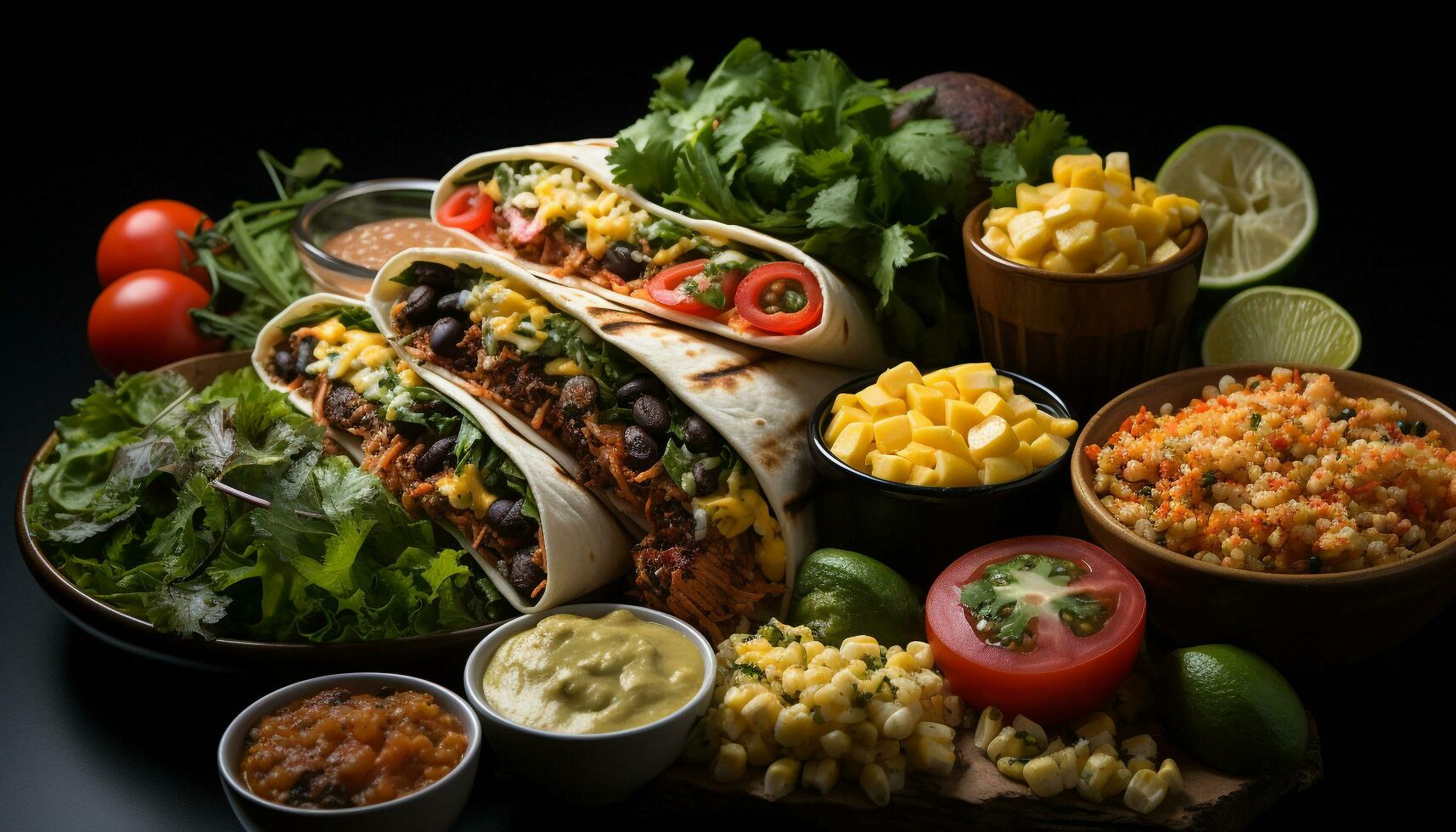 freschezza e gusto scoppiare a partire dal Questo grigliato pomodoro e avocado taco generato di ai foto