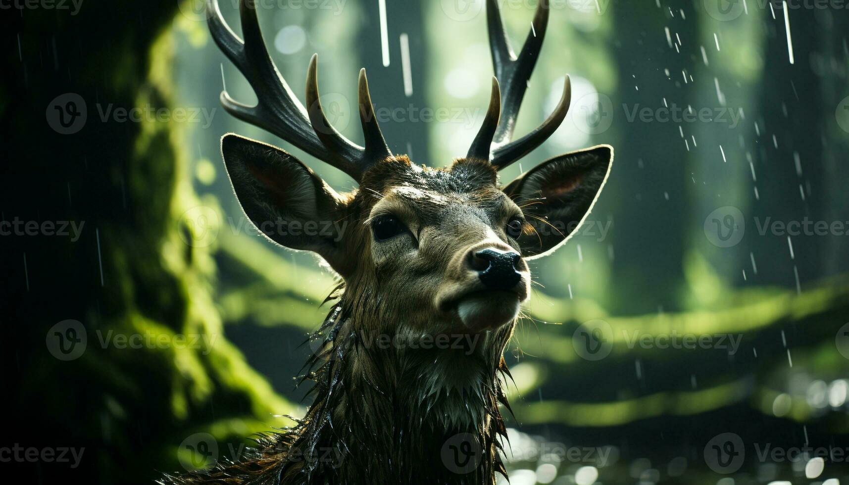 un' carino cervo nel il foresta, suo occhi focalizzata su me generato di ai foto