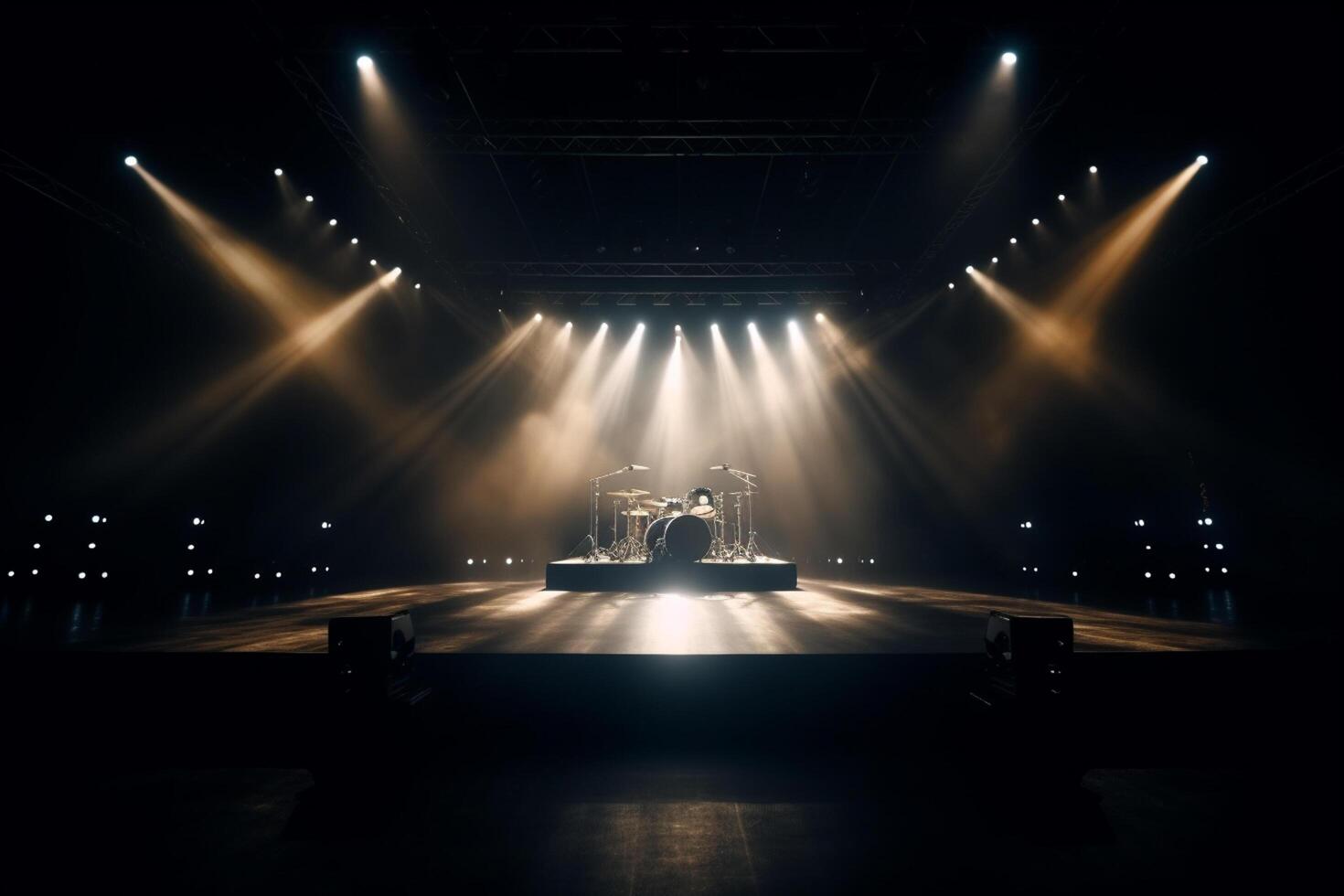 palcoscenico luci, faretti e Fumo su il palcoscenico. concerto illuminazione attrezzatura ai generato foto