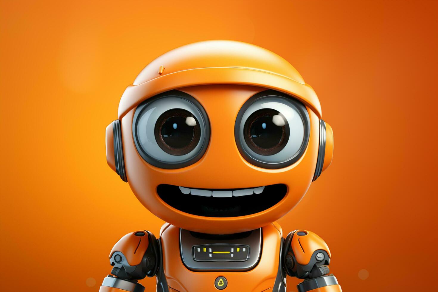 carino arancia robot con smiley viso - 3d illustrazione di cartone animato personaggio ai generato foto