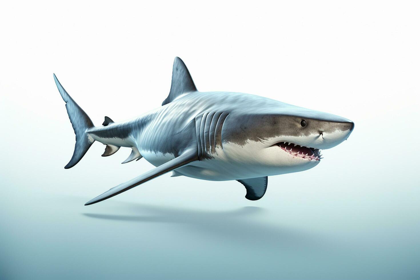 3d rendere di un' grande bianca squalo isolato su bianca sfondo. ai generato foto