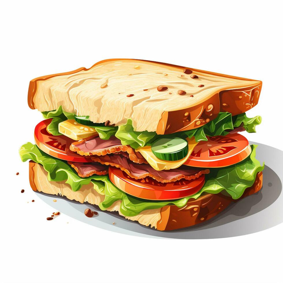Sandwich con prosciutto, formaggio, pomodoro e lattuga. vettore illustrazione. ai generato foto