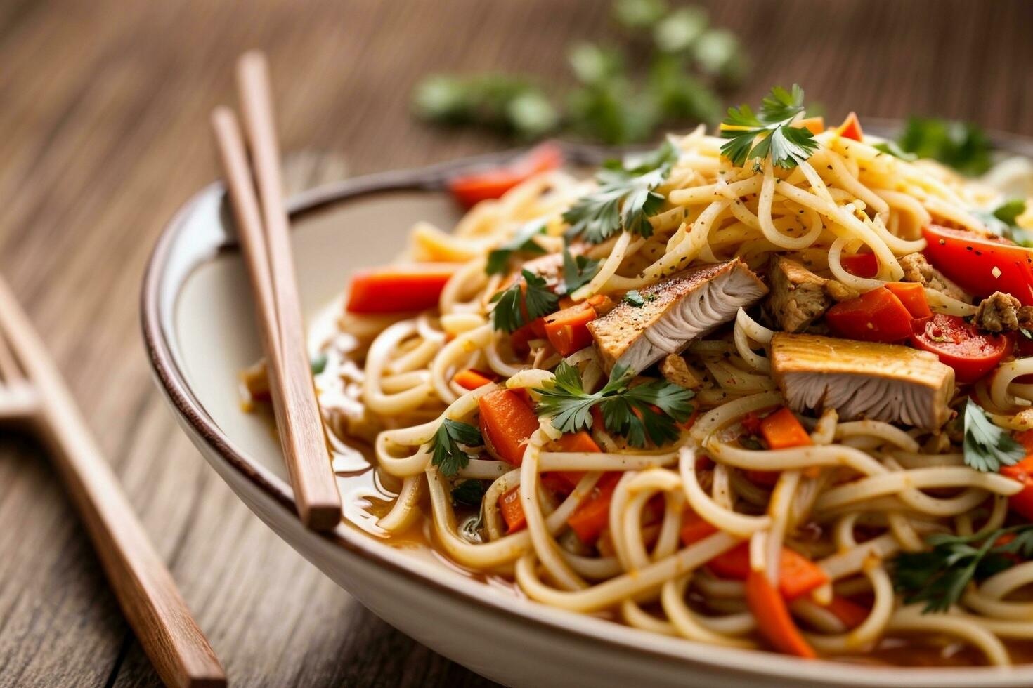 delizioso caldo speziato tagliatelle di generativo ai foto