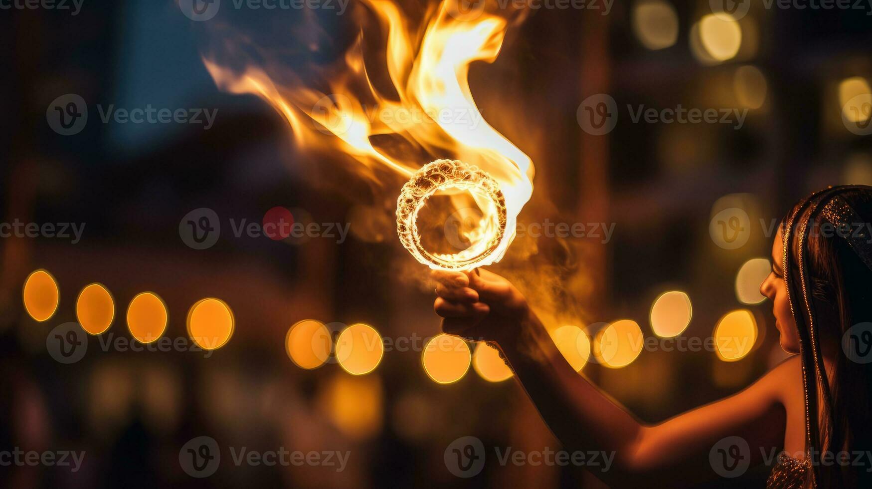 femmina ballerino danza con fuoco. generativo ai foto