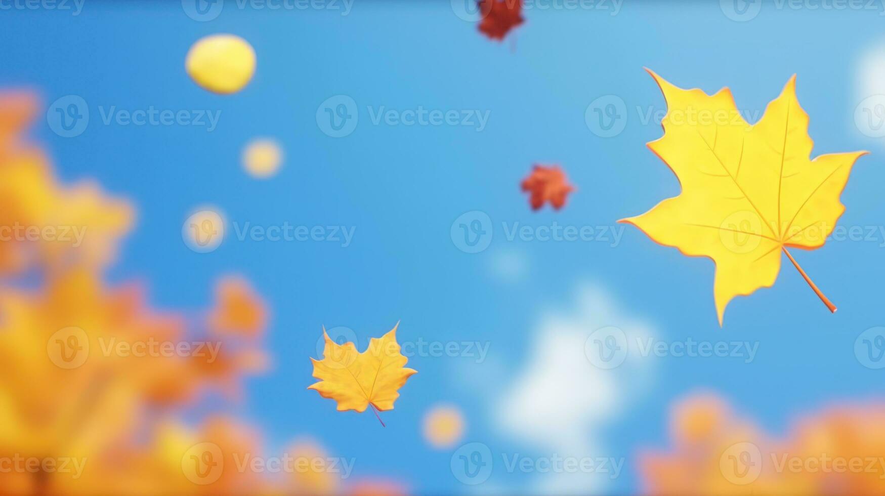d'oro autunno scena con un' soleggiato giorni tavolozza, caduta le foglie contro un' cielo blu sfondo. generativo ai foto