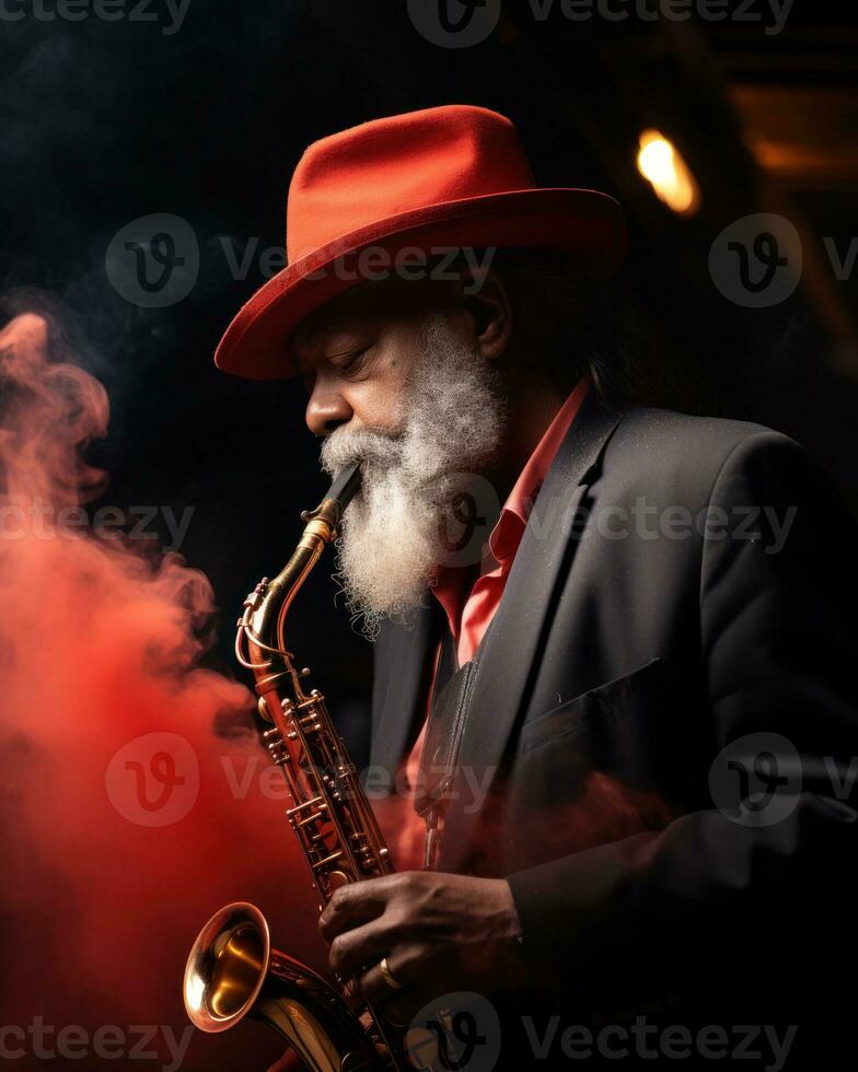 jazz musicista nel un' gessato completo da uomo e fedora.. generativo ai foto