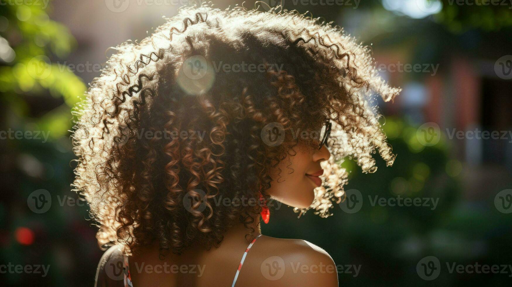 africano americano donna con Riccio capelli con sua indietro trasformato. generativo ai foto