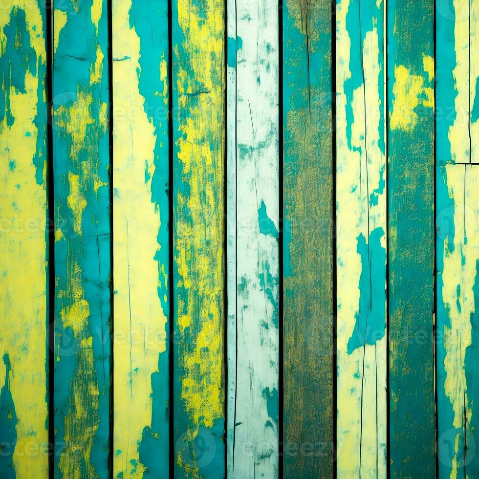 struttura di Vintage ▾ legna tavole con Cracked dipingere di bianca, rosso, verde e blu colore. generativo ai foto