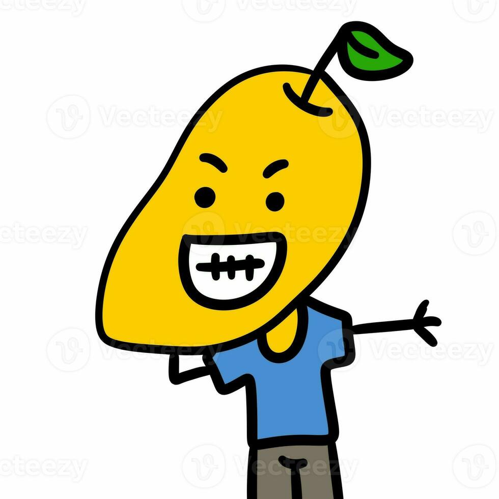 cartone animato scarabocchio contento frutta su bianca sfondo foto