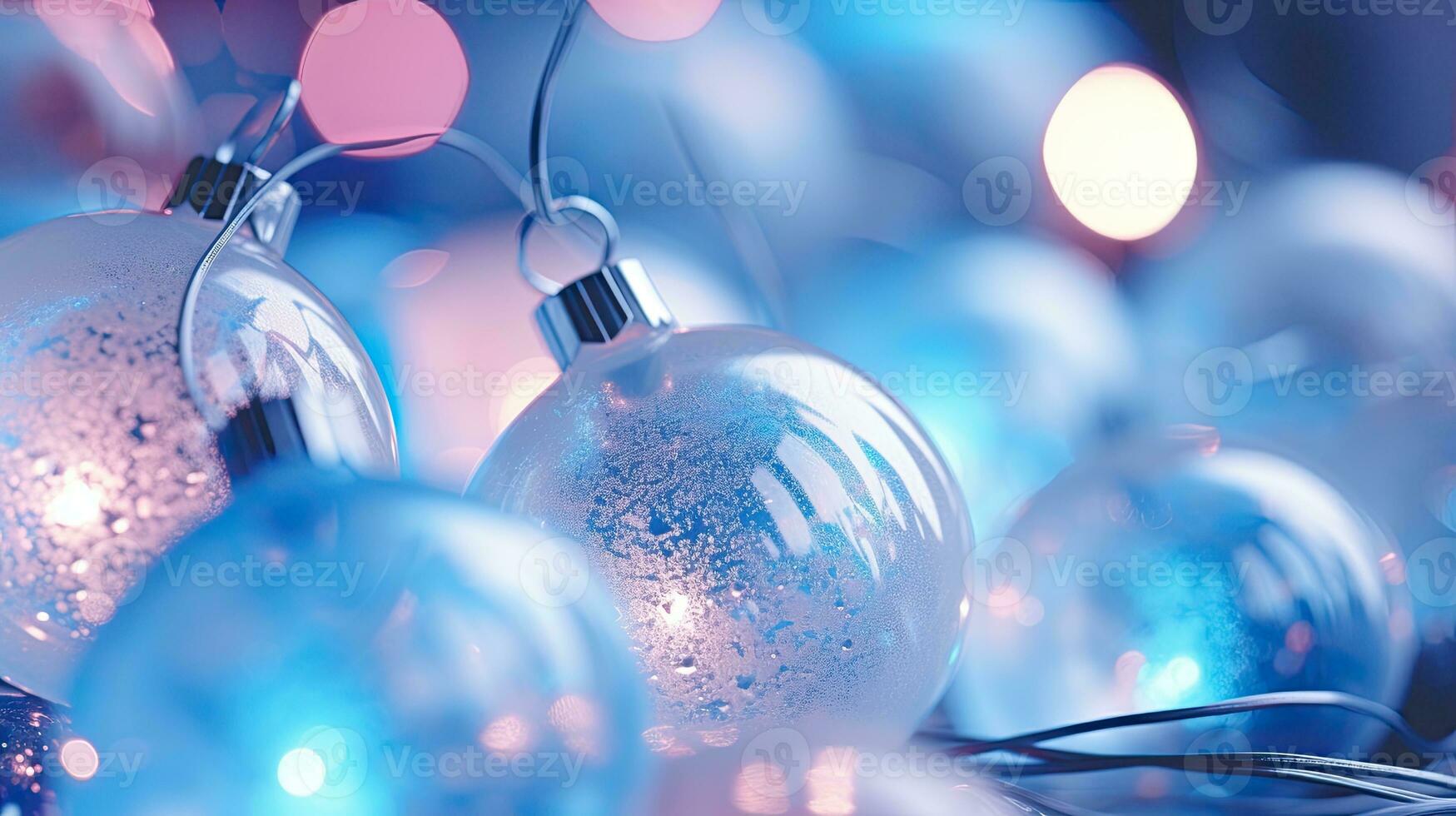 ai generativo Natale luci su un' blu sfondo con bokeh effetto. Natale sfondo. avvicinamento Visualizza con profondità di archiviato. foto