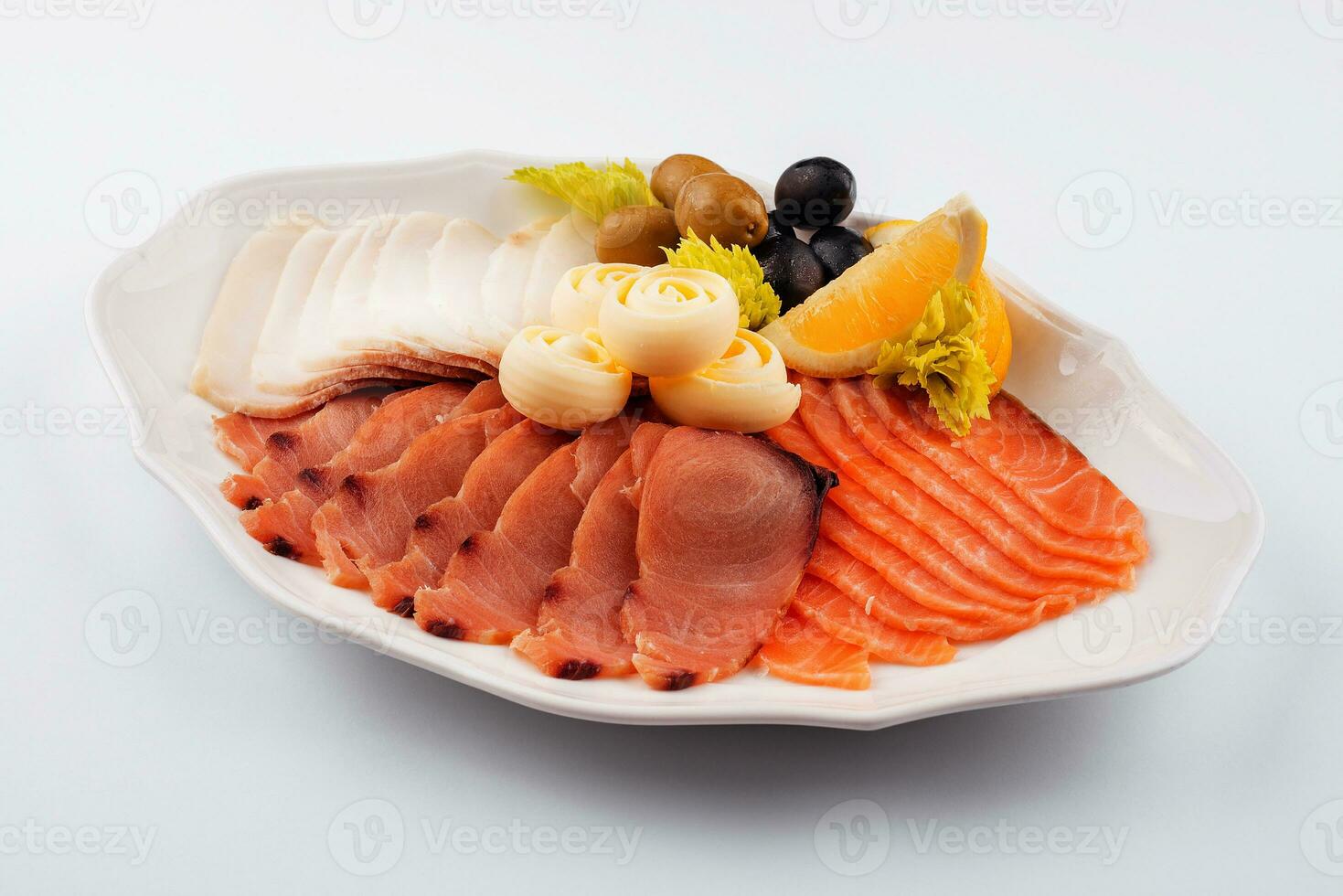 affumicato e leggermente salato salmone e lardo foto