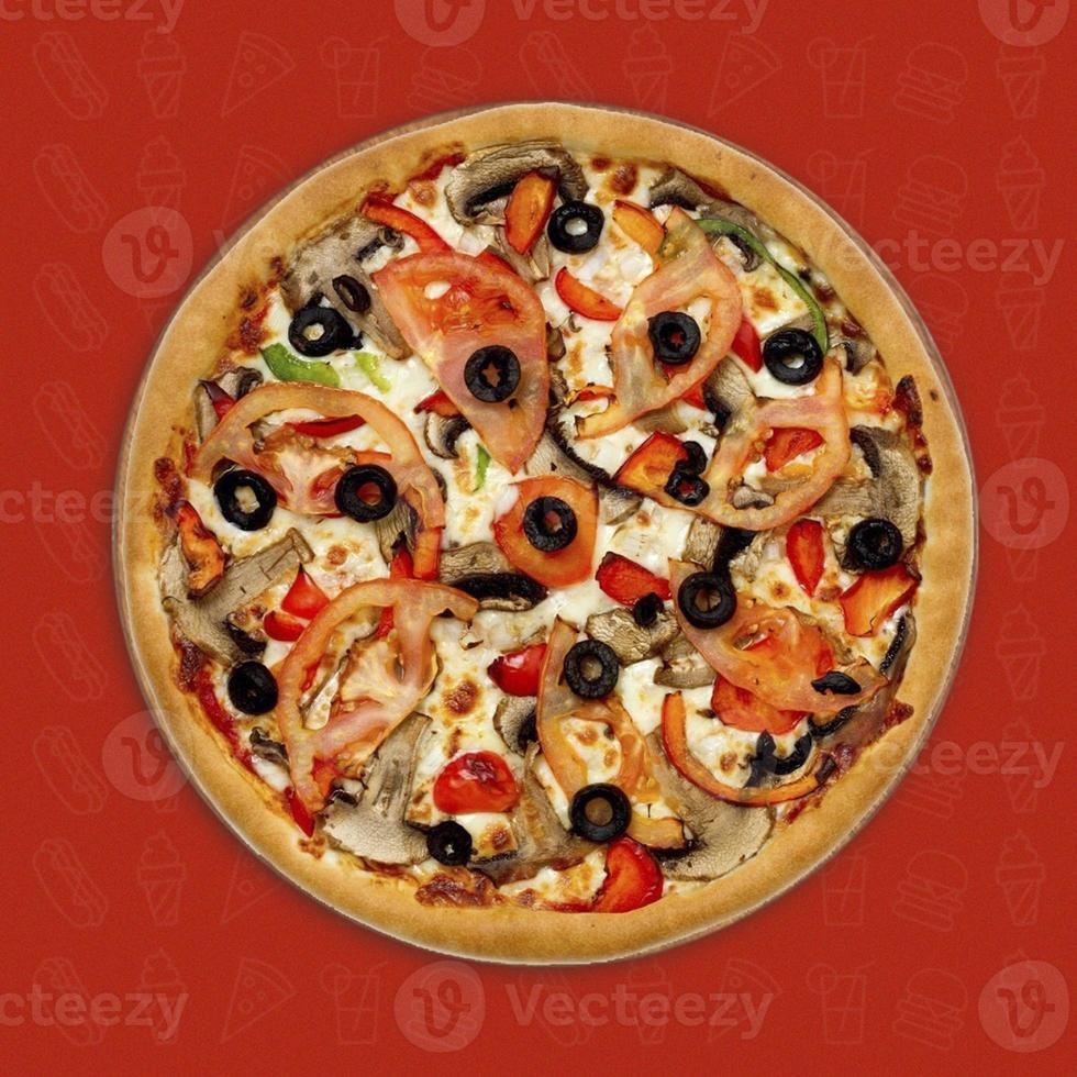 gustosa pizza con condimento variabile isolato su sfondo modello foto