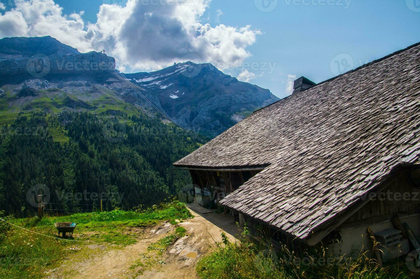 di legno passerella nel il montagne foto