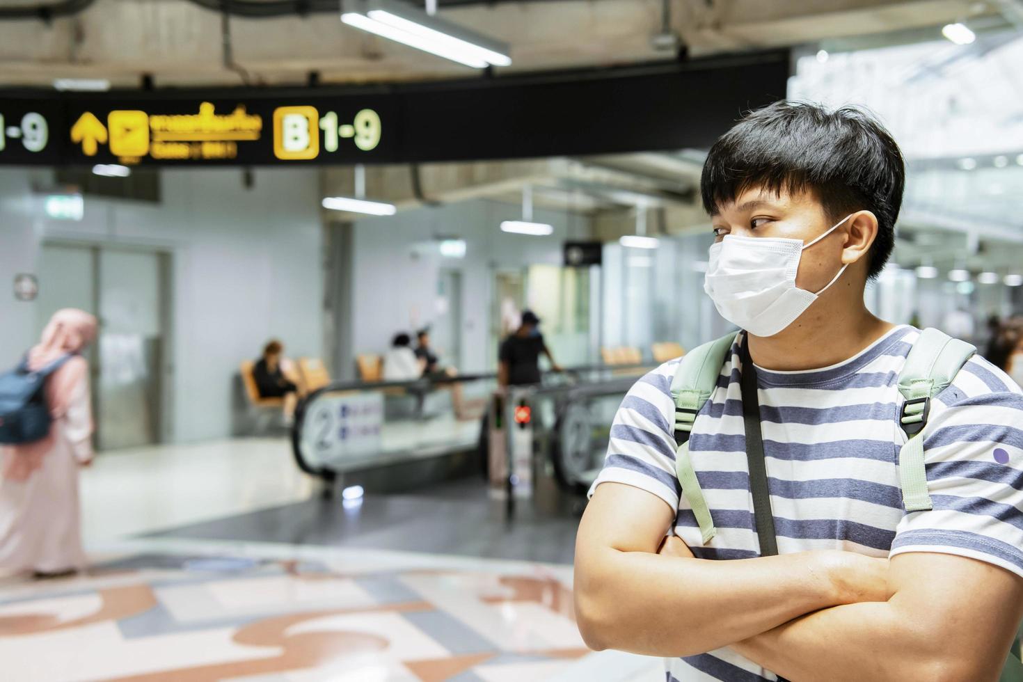 supporto per maschera chirurgica da indossare asiatico con le braccia incrociate per il viaggio foto