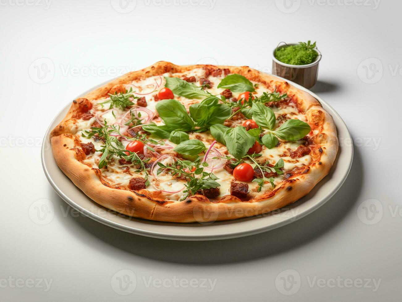 ai generato decisivo italiano Pizza Fast food foto bianca sfondo