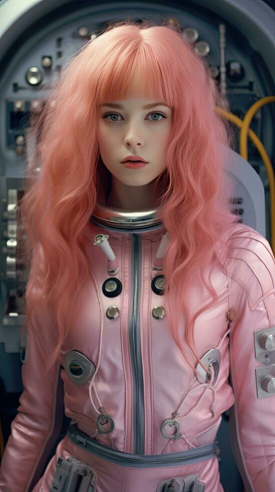 bellissimo giovane donna con rosa capelli. generativo ai foto