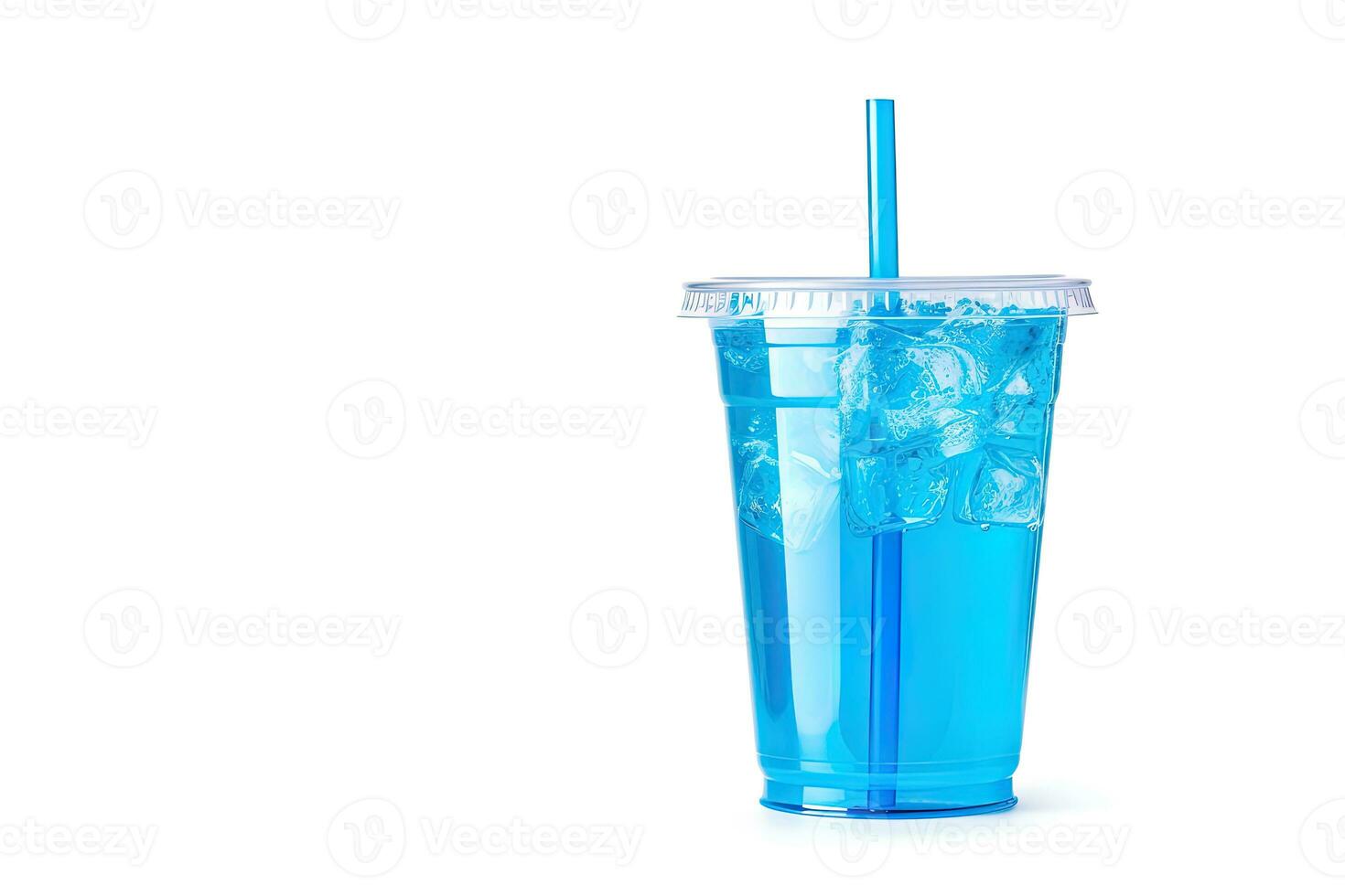 blu bevanda nel un' plastica tazza isolato su un' bianca sfondo. prendere lontano bevande concetto con copia spazio. ai generato foto