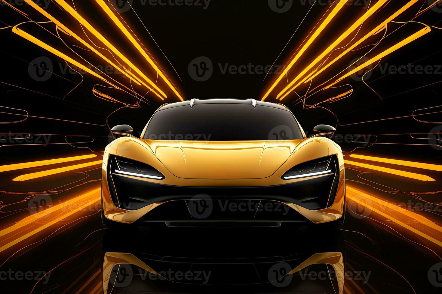 giallo gli sport auto sfondo con fantastico leggero effetto sfondo. ai generato foto