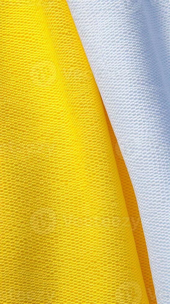 giallo e bianca a strisce tessuto struttura sfondo. ai generato foto