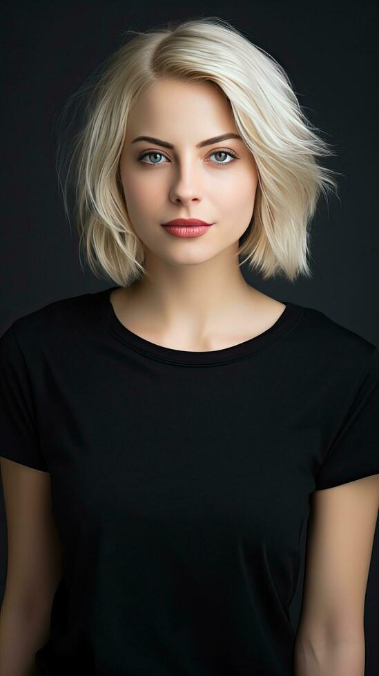 bellissimo bionda ragazza con un' corto capelli. generativo ai foto