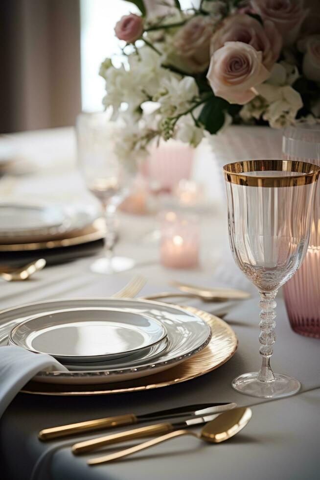 elegante tavolo ambientazione con oro Accenti - sofisticato e elegante foto