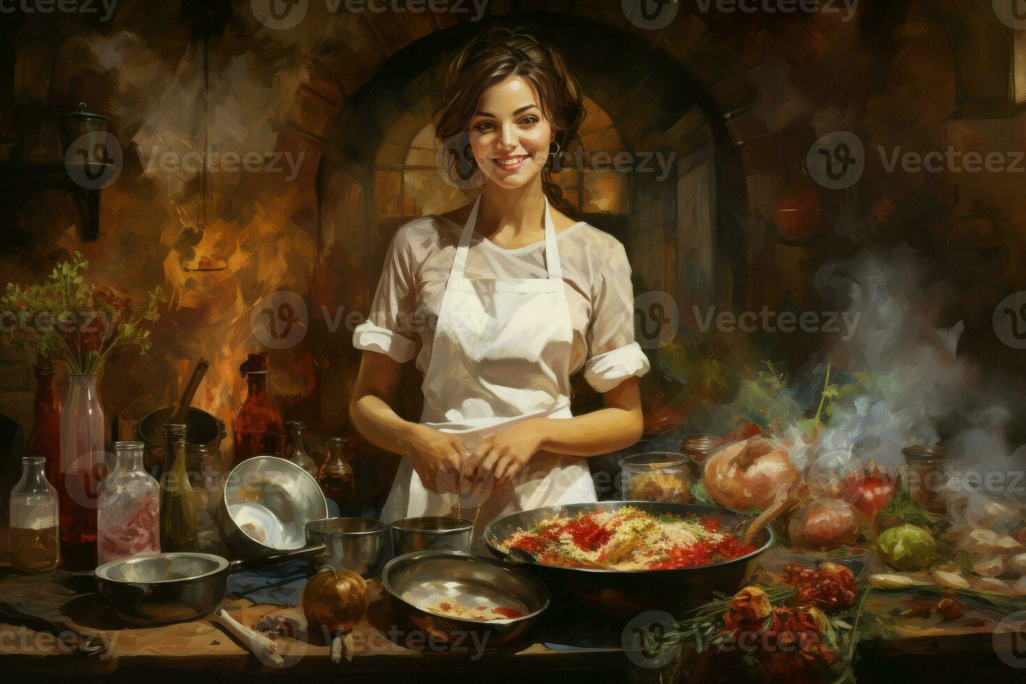 meticoloso cucinare donna cucina luce. creare ai foto