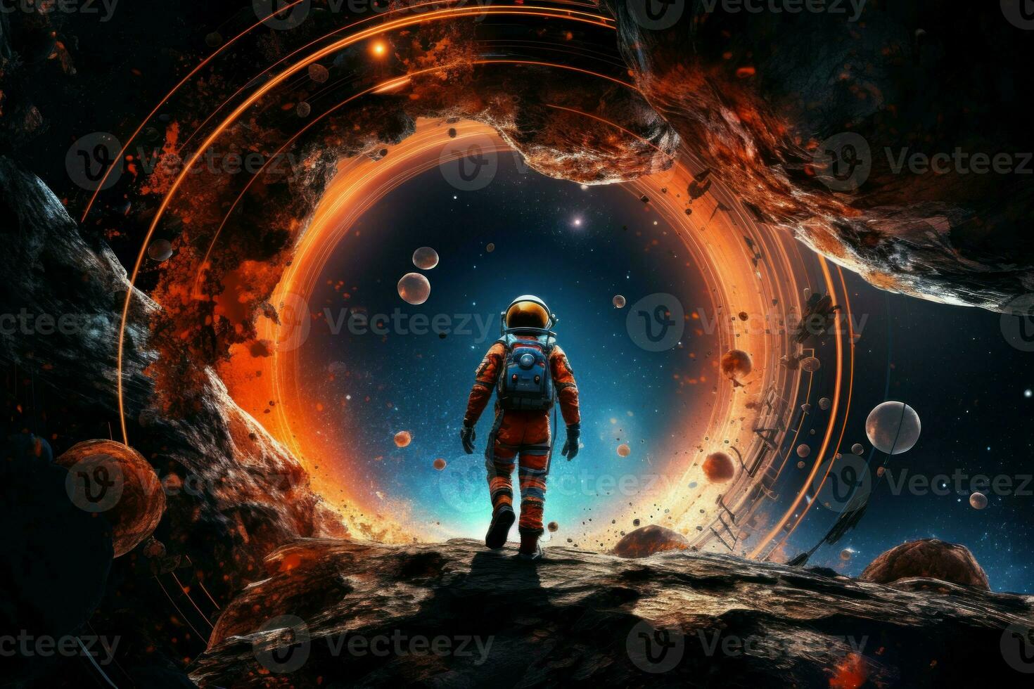 maestoso cosmonauta spazio portale. creare ai foto