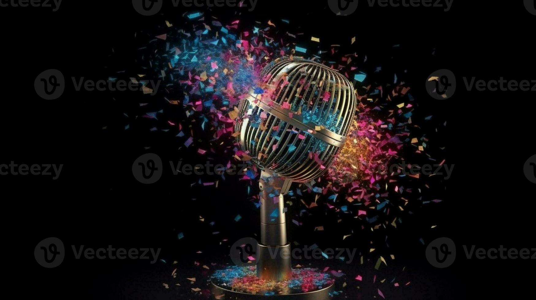 un' bellissimo fantasia creativo microfono esplosione con multicolore. generativo ai. foto