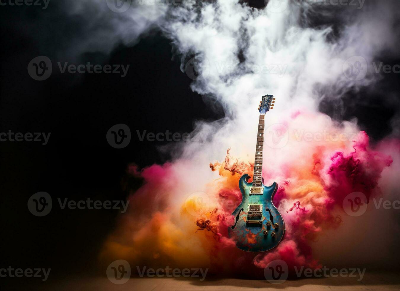 acustico chitarra nel fuoco e acqua alto risoluzione acustico chitarra nel fuoco e acqua illustrazione per chitarra concerto manifesto. foto