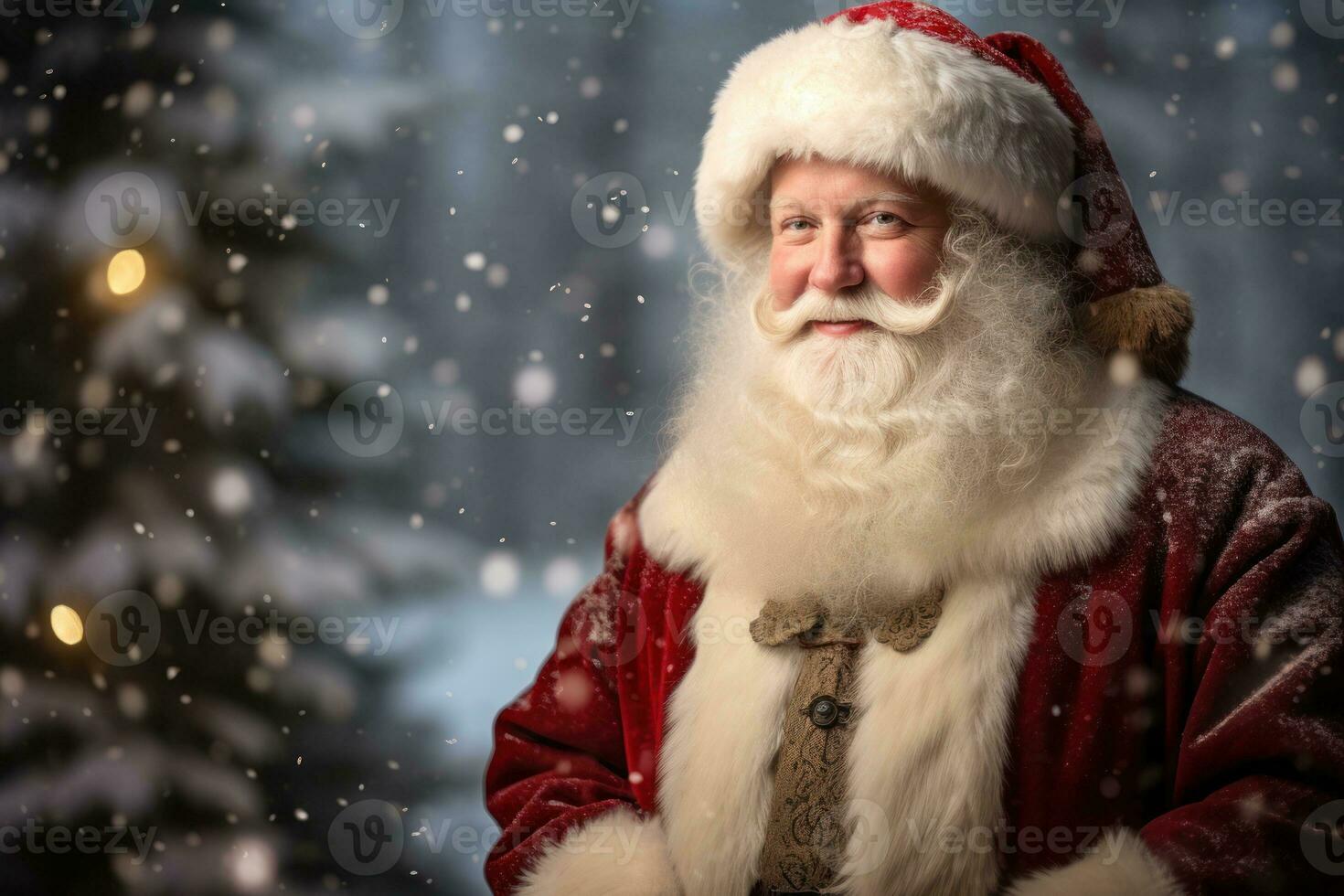 Santa claus, impeccabilmente vestito e circondato di il incanto di vacanza meraviglia. generativo ai foto