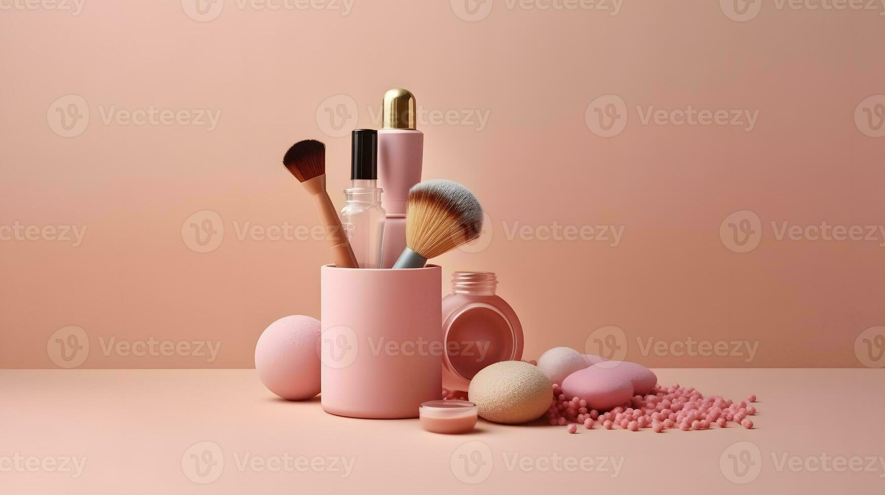 cosmetico collezione per donne su pastello rosa sfondo. generativo ai foto