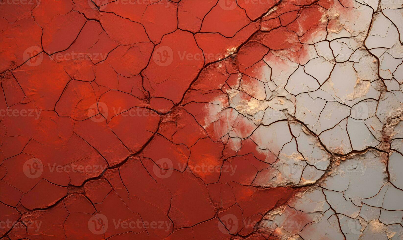 Cracked rosso e bianca parete logoro parete generativo ai foto