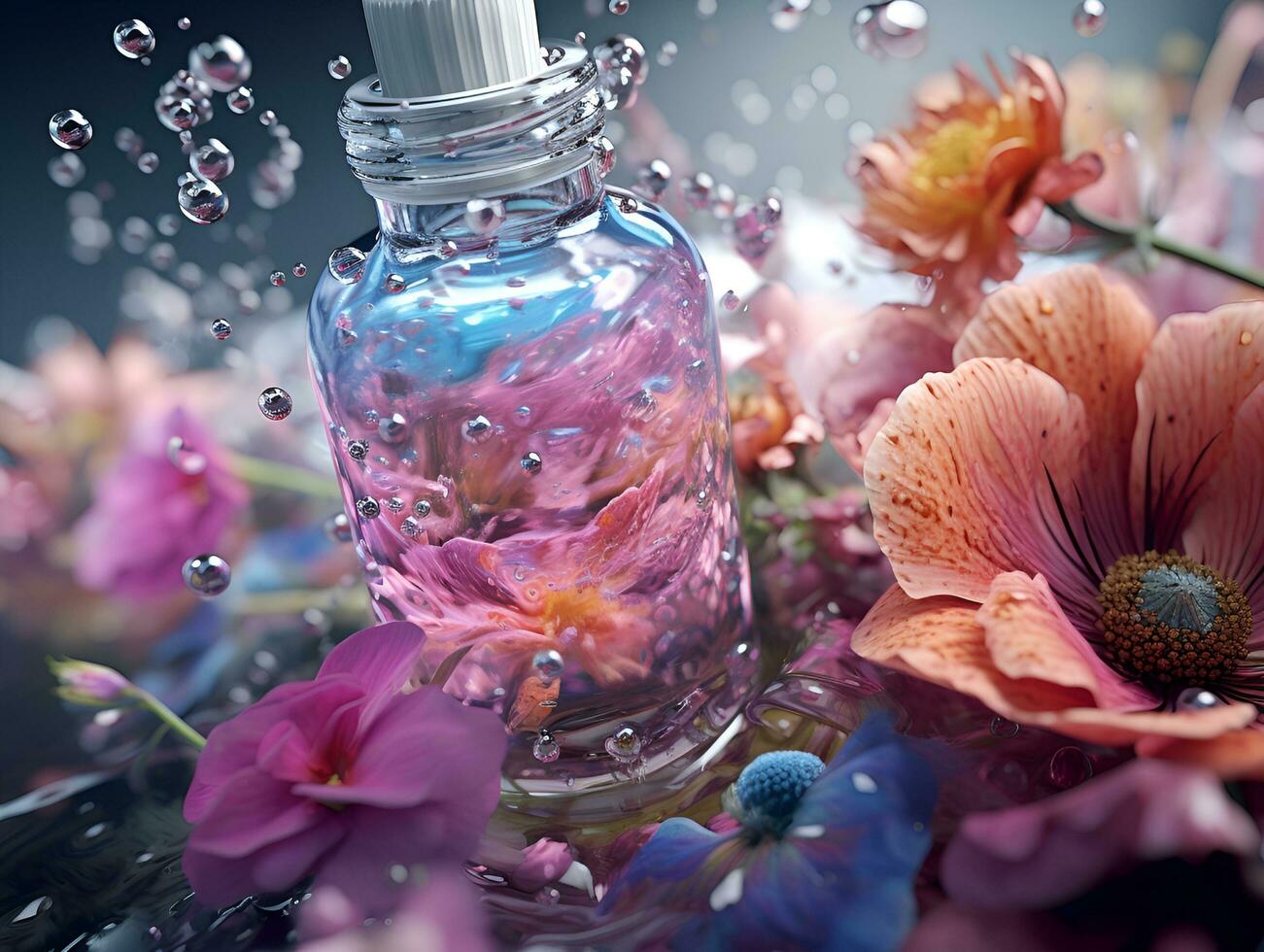 fiore liquido cinematico spruzzo profumo essenza generativo ai foto