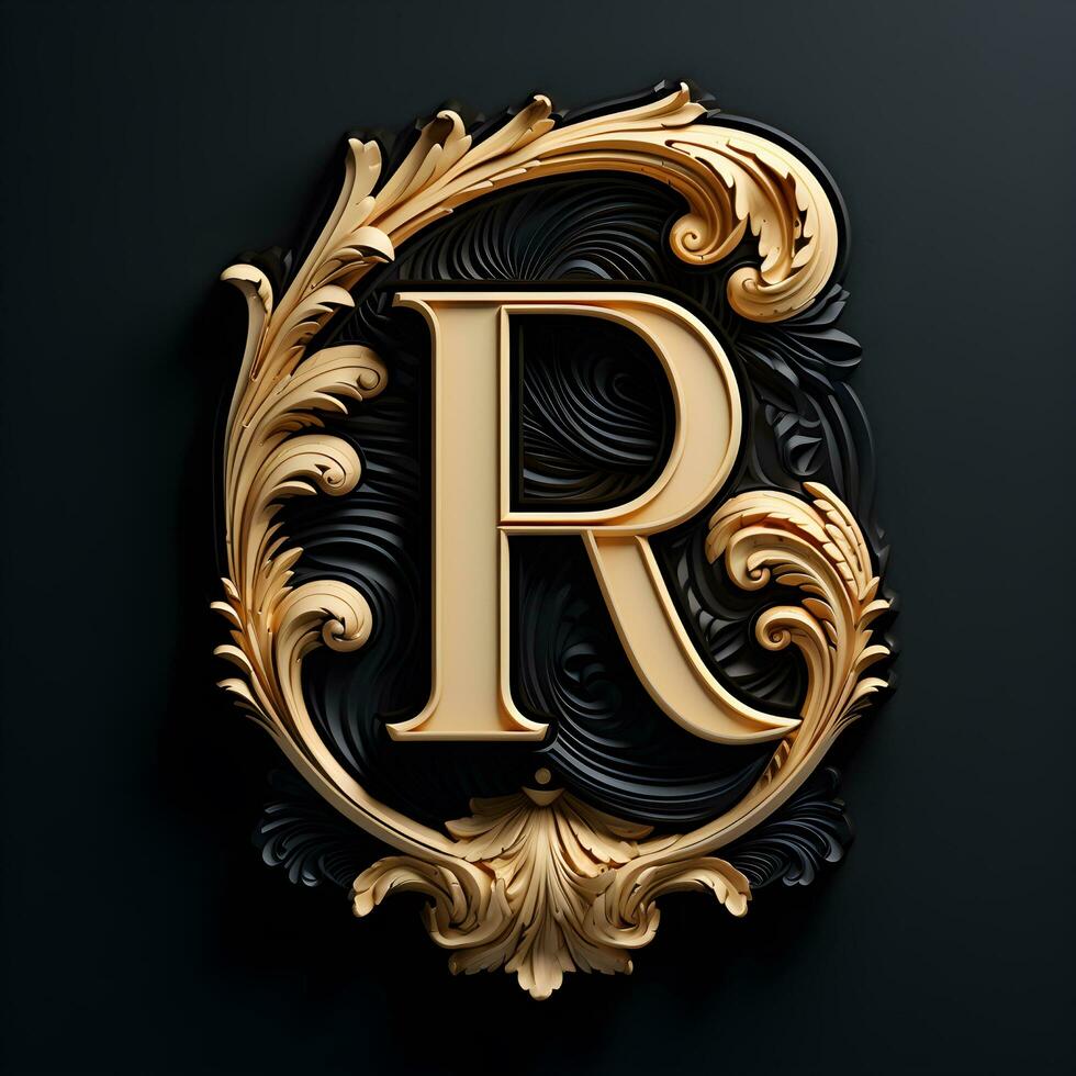 lettera r d'oro artistico e elegante lusso 3d reale, generativo ai foto