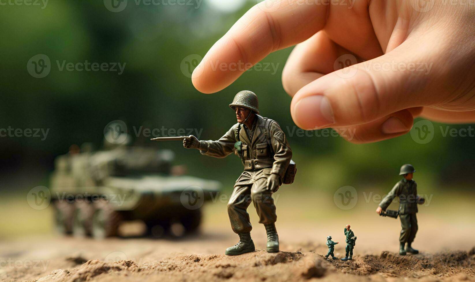 mano impostato guerra concetto giocattolo soldati impostare, ai generativo foto