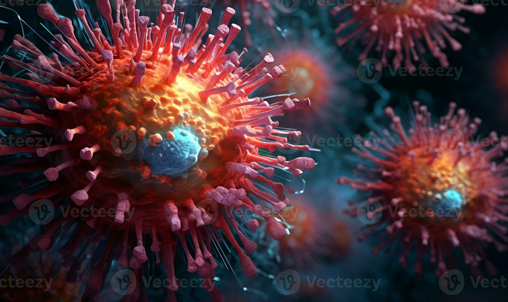 virus visto a partire dal un' microscopio mutare, ai generativo foto