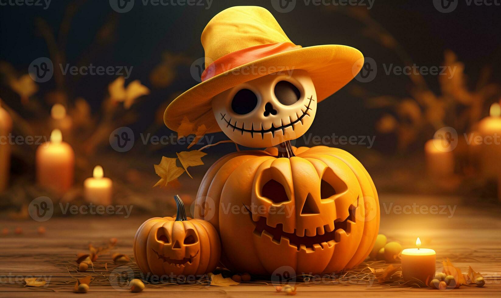 carino cranio e zucca Halloween sfondo copia spazio, ai generativo foto