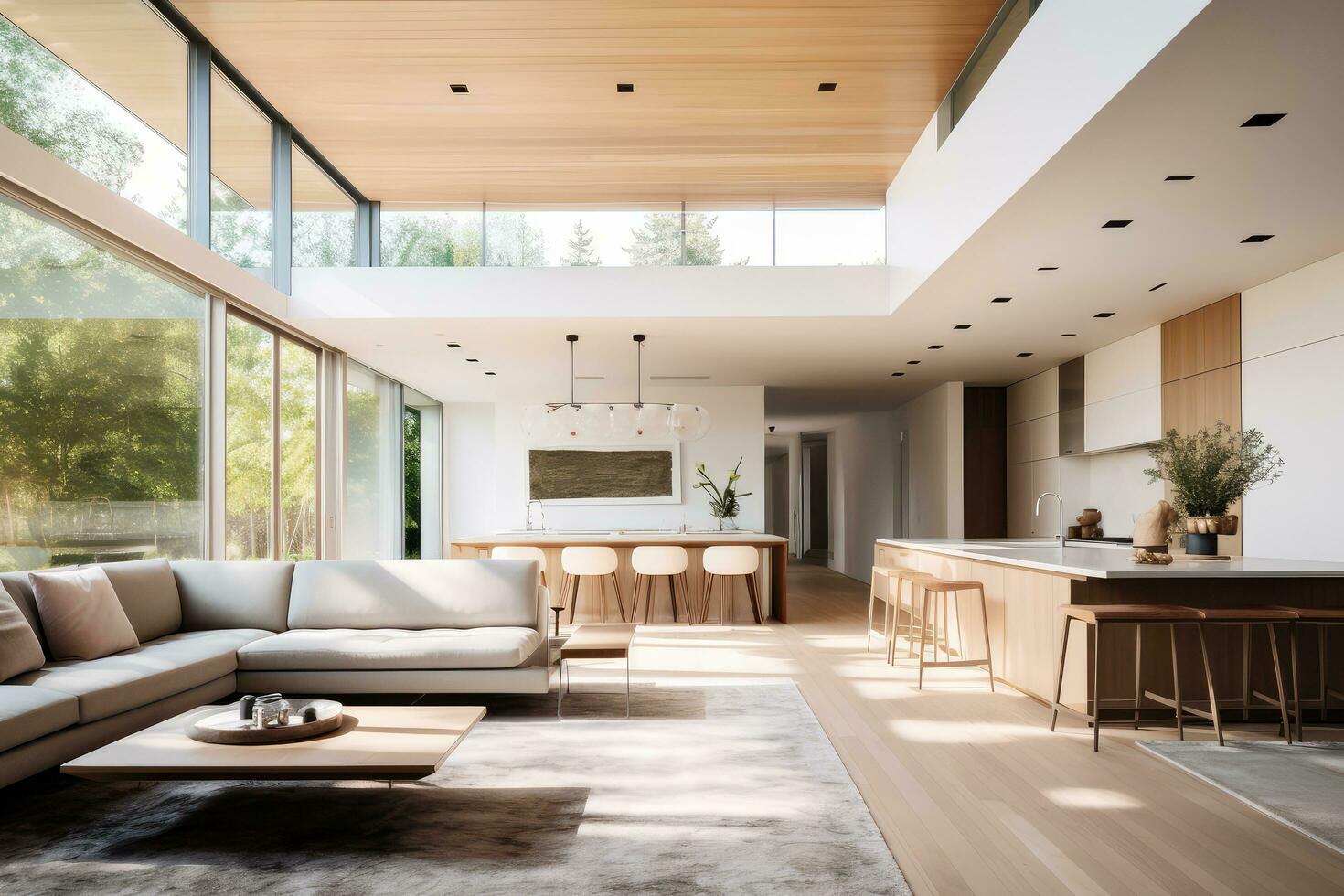 moderno minimalista casa interno progettuale, generativo ai. foto