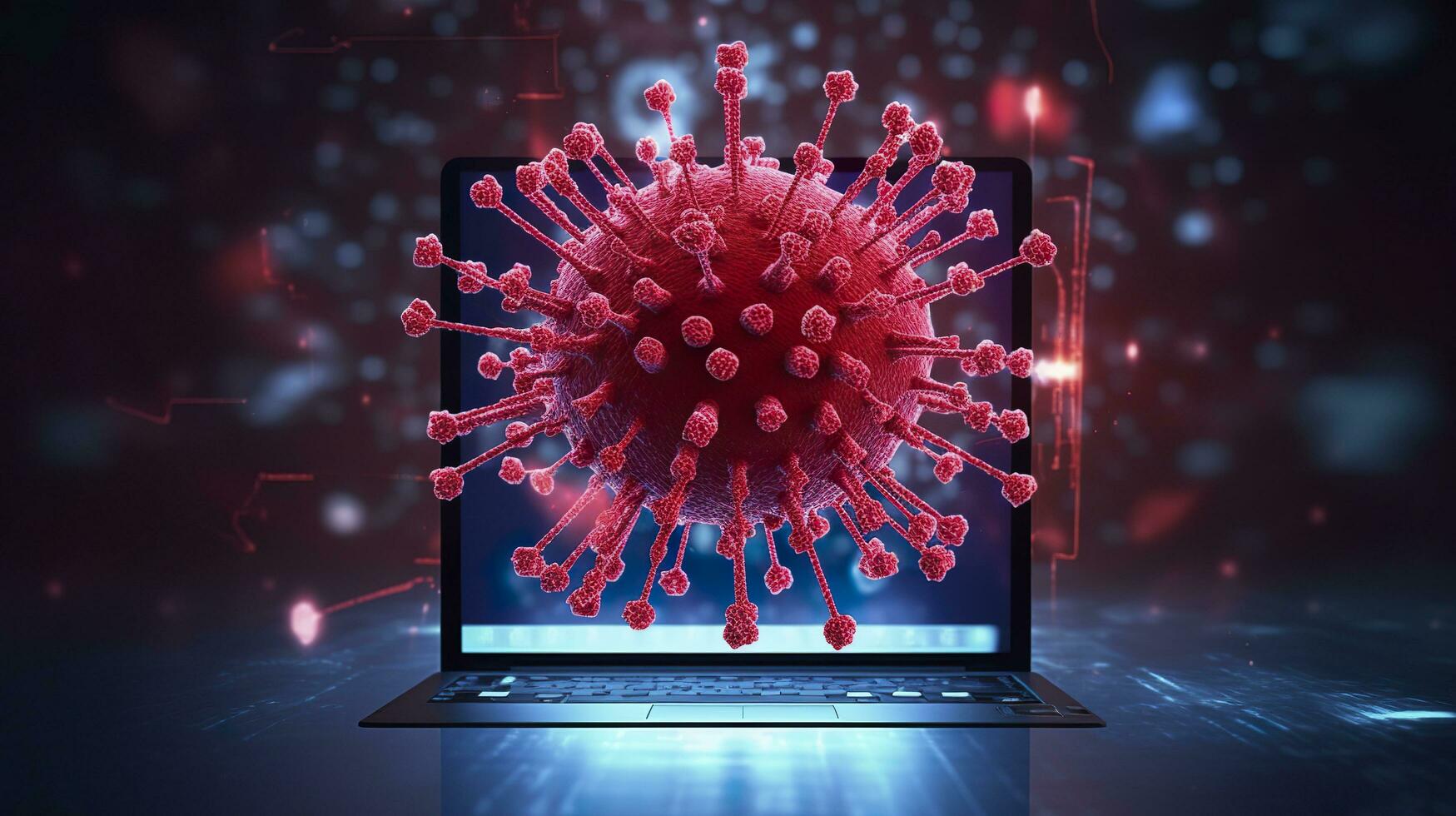 computer schermo mostrando un installazione aggiornare notifica con un' virus simbolo, ai generativo foto