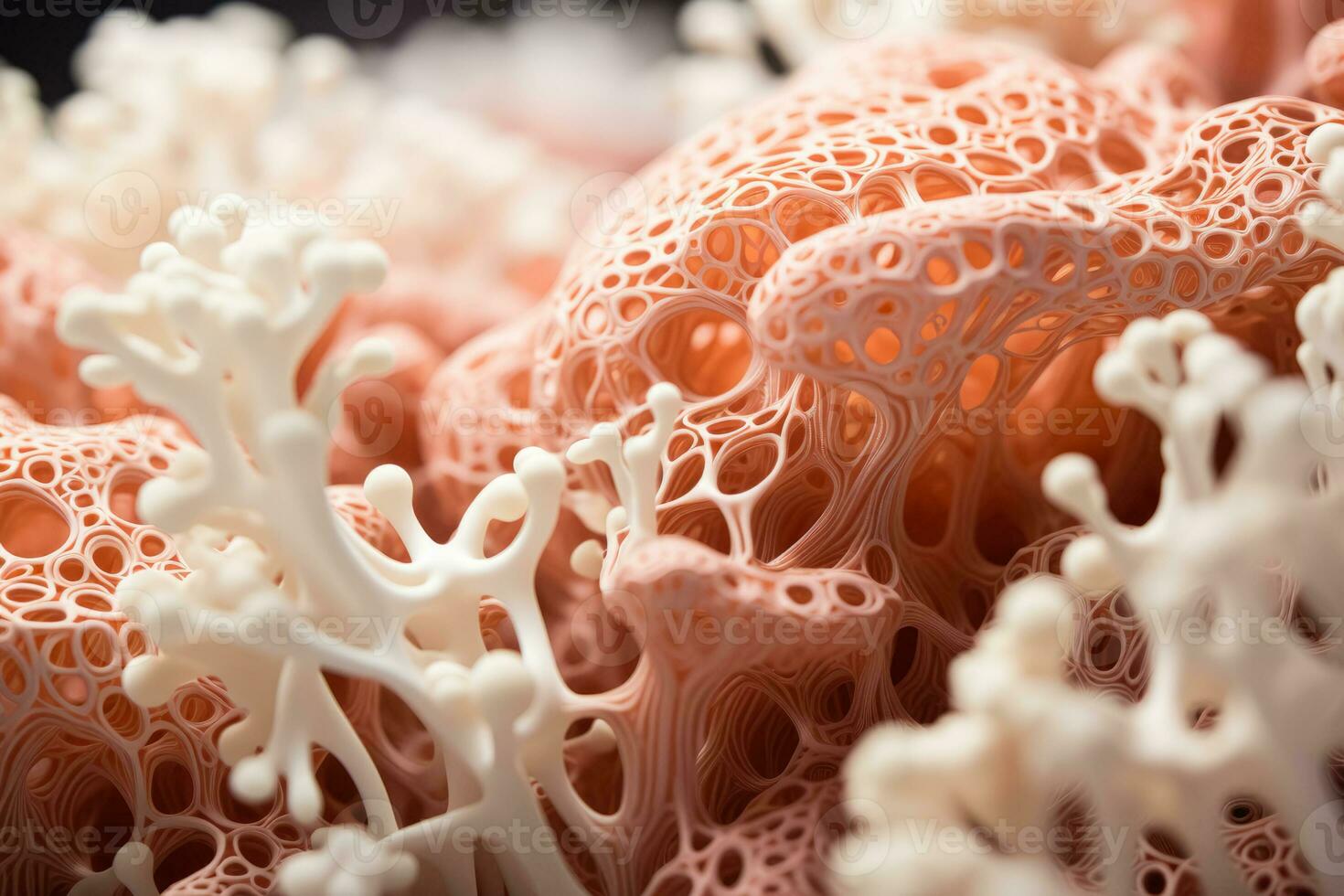 un' vicino su di un' 3d stampato corallo struttura in mostra il preciso mimica di naturale corallo formazioni attraverso moderno tecnologia foto