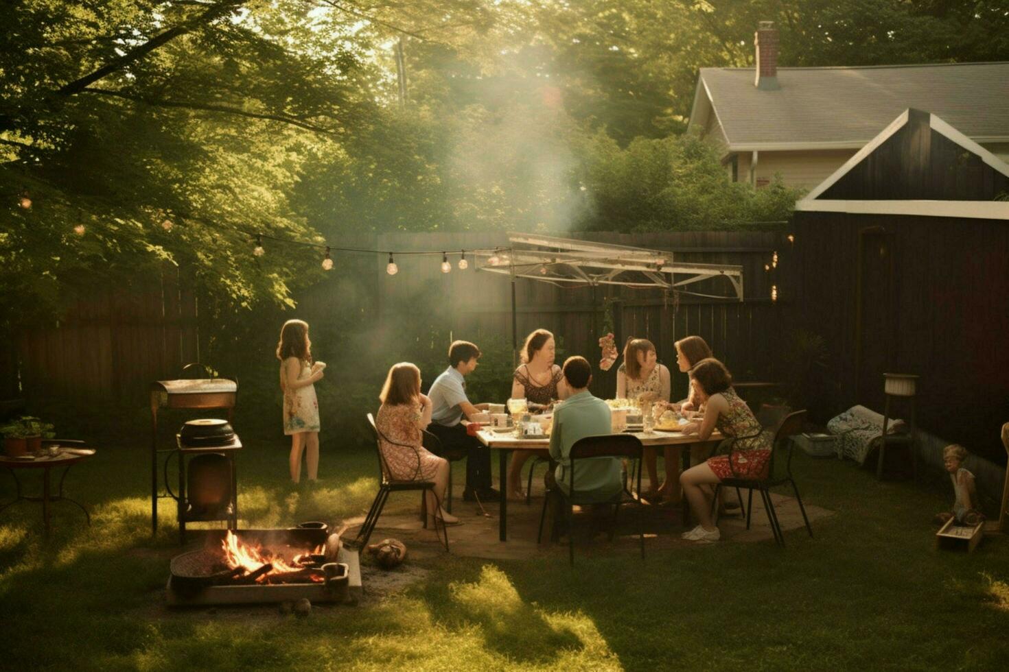 un' famiglia cookout nel il Giardino dietro la casa foto