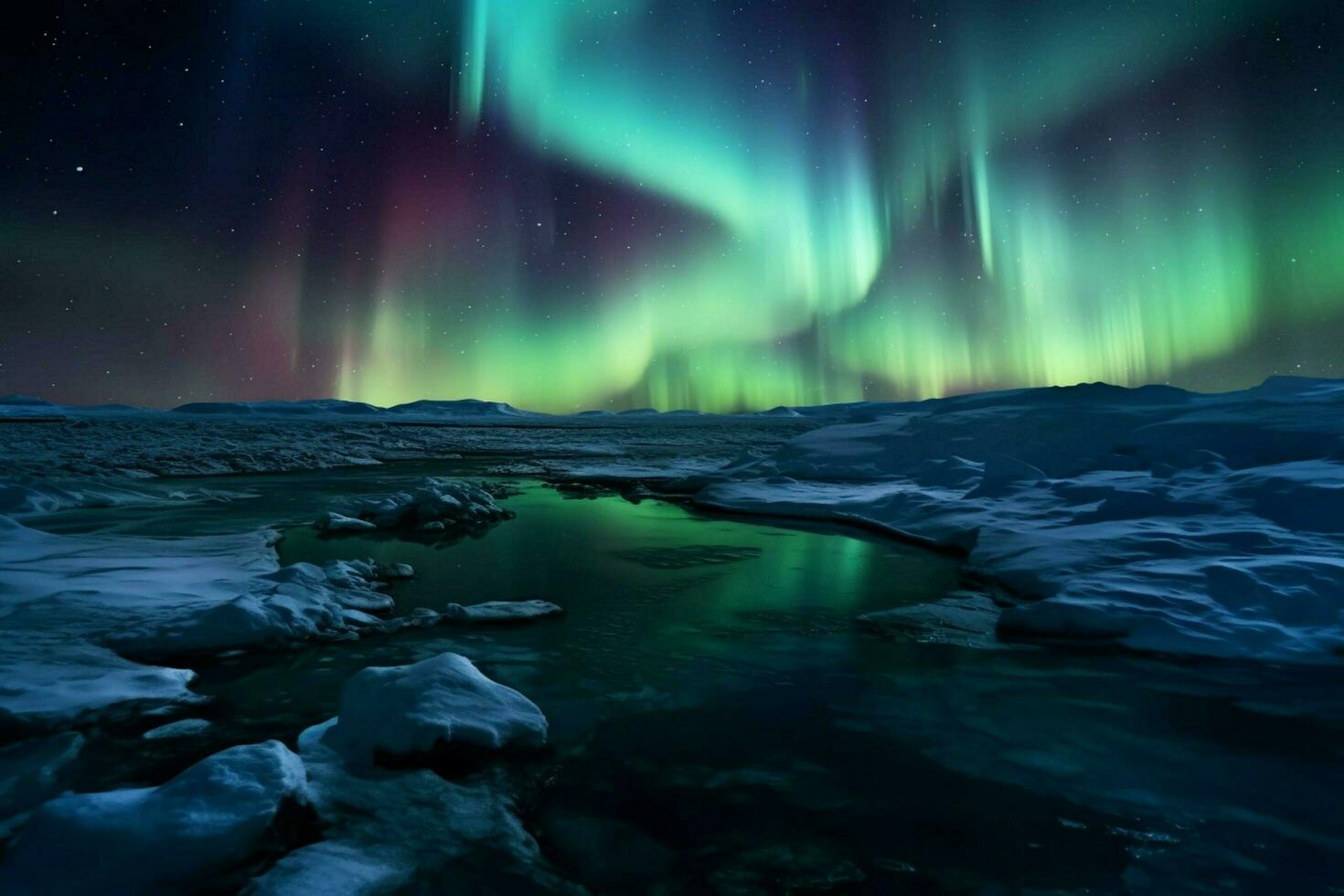 un' congelato tundra con aurora Borealis foto