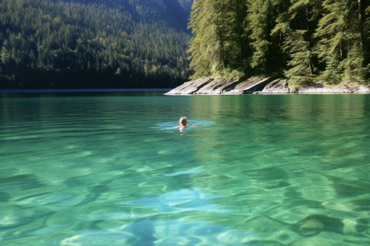 un' rinfrescante tuffo nel un' cristallino lago foto