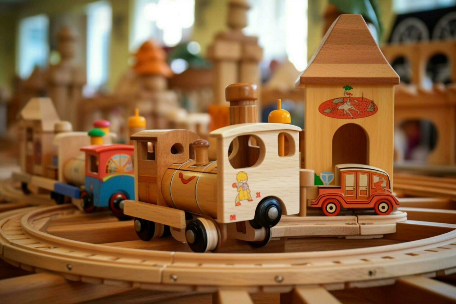 un' di legno treno impostato foto