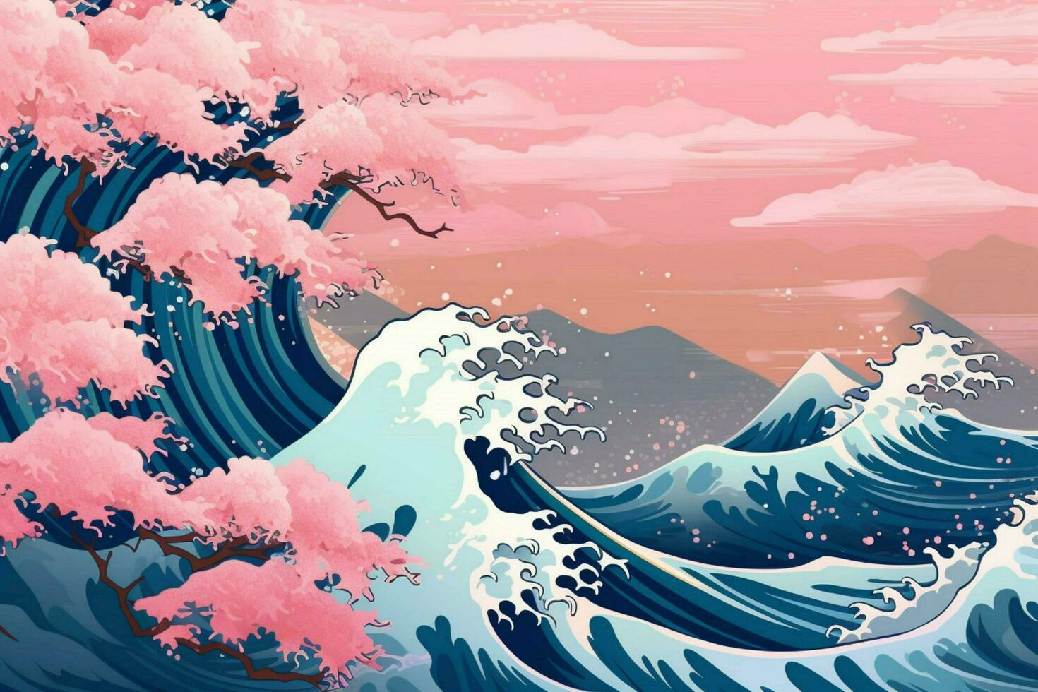 un' sfondo nel astratto Hokusai stile con foto