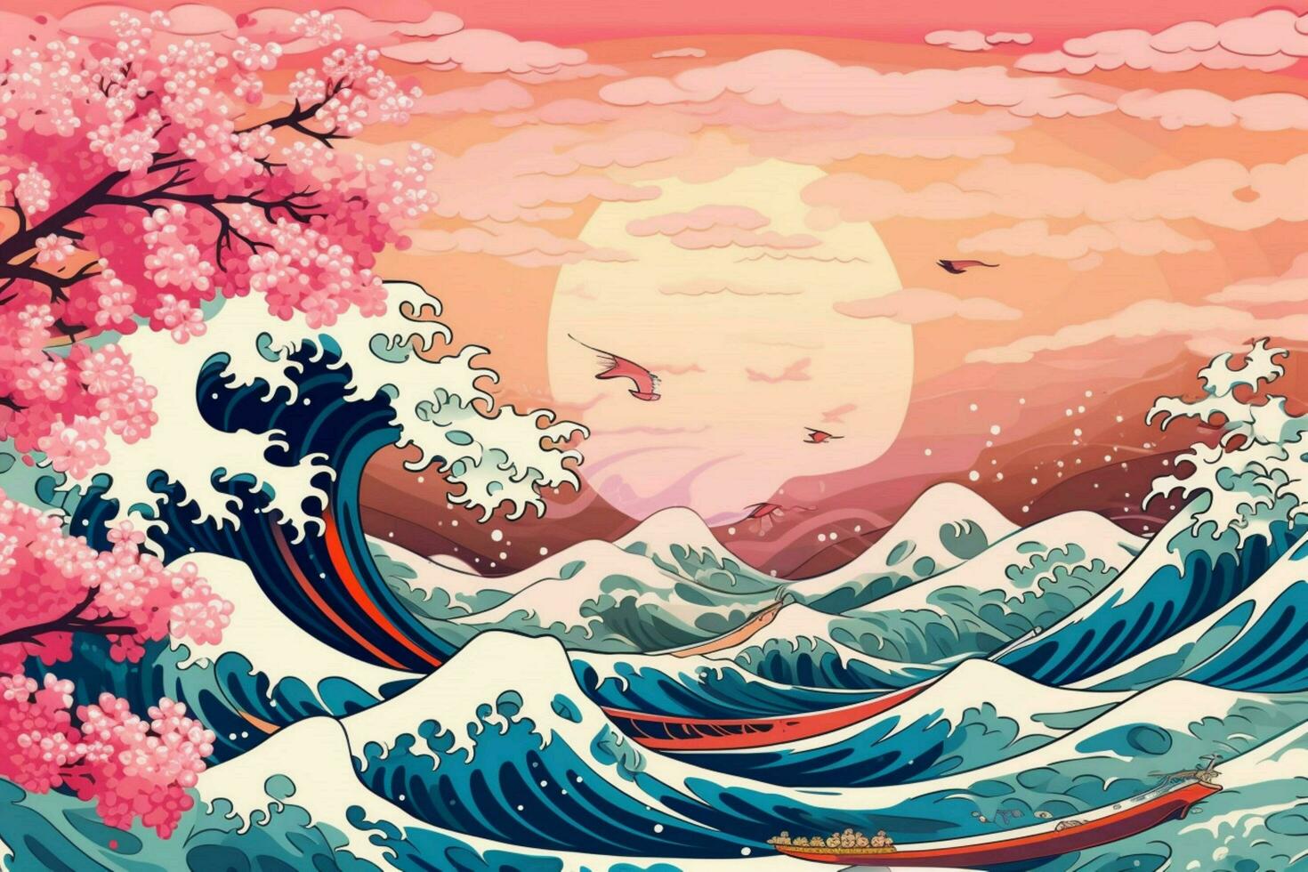 un' sfondo nel astratto Hokusai stile con foto