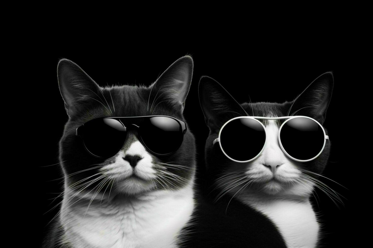 un' gatto indossare occhiali da sole e un' nero e bianca circa foto