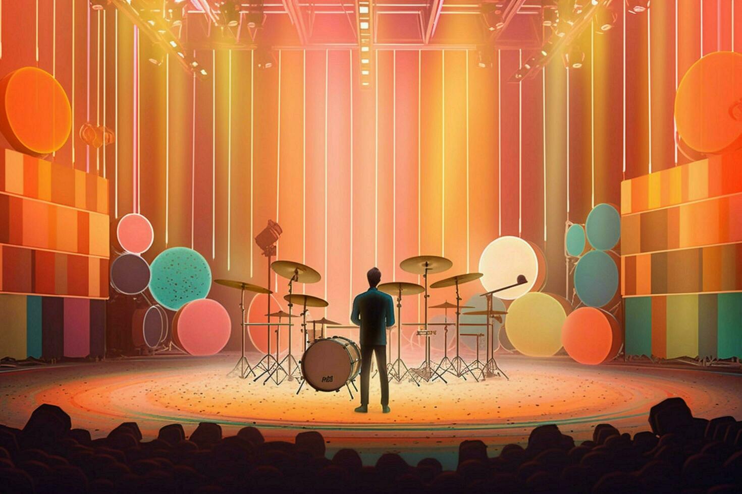 un' colorato palcoscenico con un' uomo in piedi nel davanti di esso foto